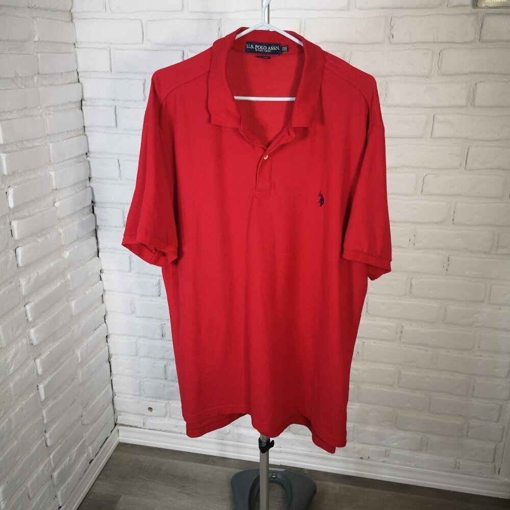 U.S. Polo Assn. Men's Size 2XL Red Short Sleeves Cotton Blend Polo